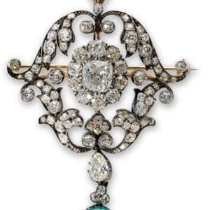 Spilla pendente in oro e argento