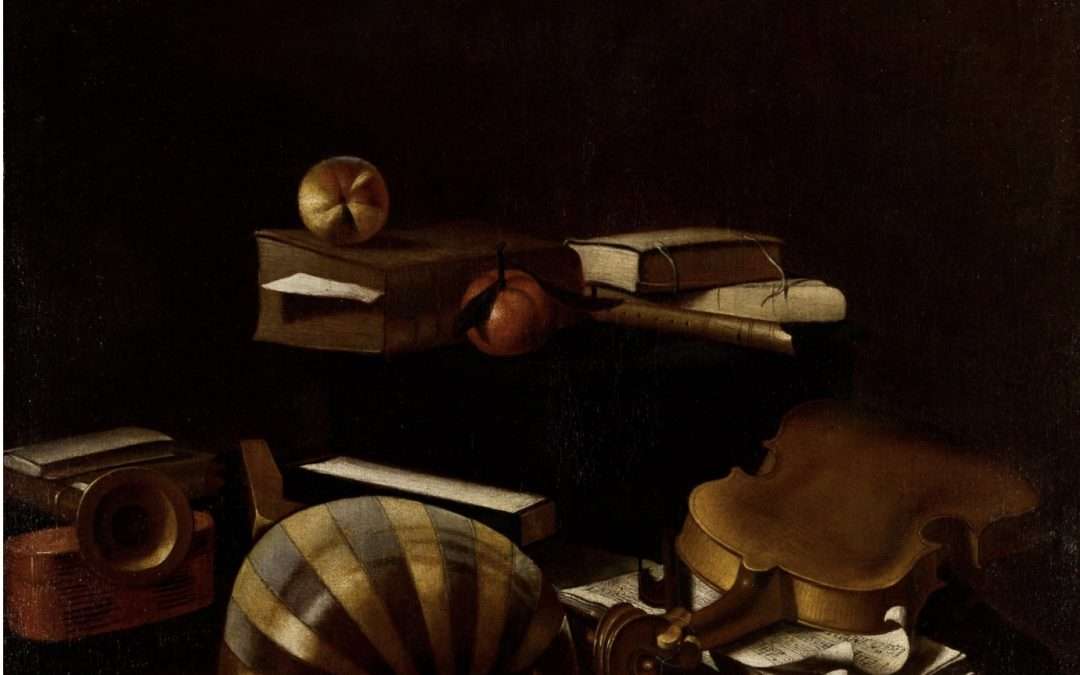 Collezione Cerruti, Evaristo Baschenis, “Natura morta con violino, libri e frutta su un tavolo”, 1650 circa, Collezione Fondazione Francesco Federico Cerruti per l’Arte - deposito a lungo termine- Castello di Rivoli Museo d’Arte Contemporanea, Rivoli-Torino (#loredanacarena, #carena, #artnews)